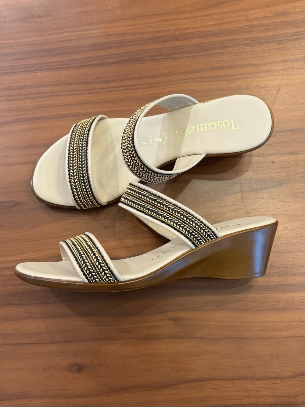 Toscanella Made in Italy Leather Wedge Slide Sandals – Braided Straps – Size 7